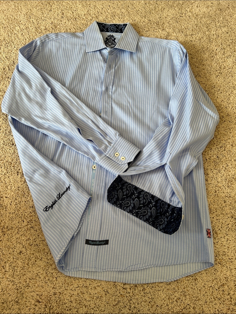 English Laundry Light Blue & White Pinstripe Dress Shirt 16.5 34/35